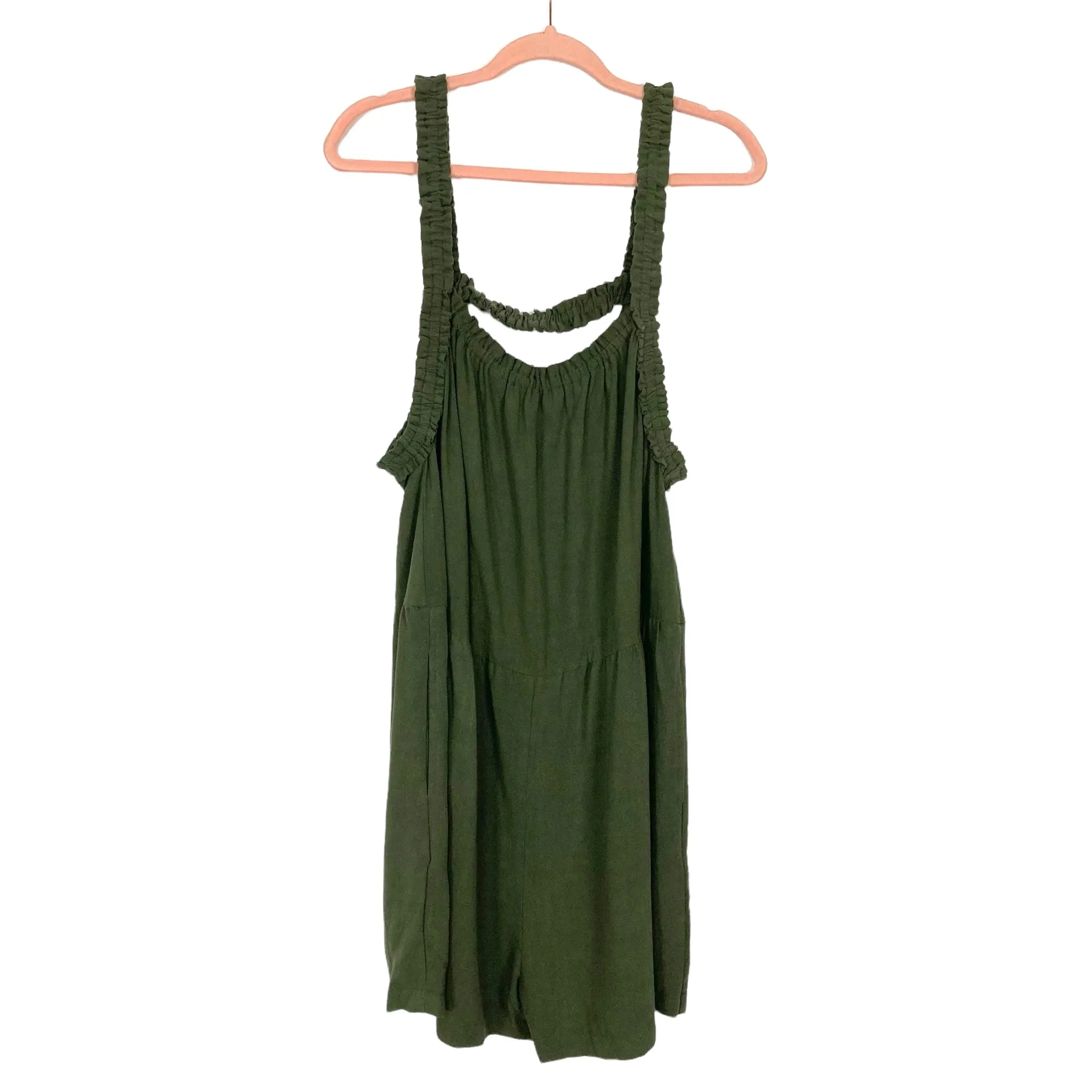 No Brand Olive Linen Romper- Size ~XL (see notes)