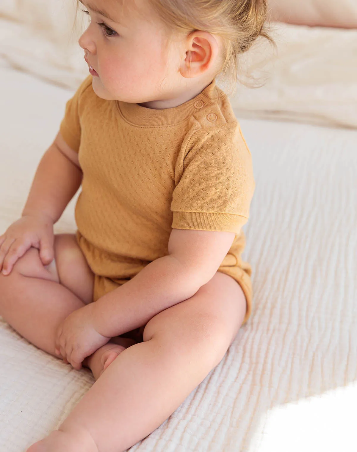 Noble Organic Pointelle Romper in Peanut Butter