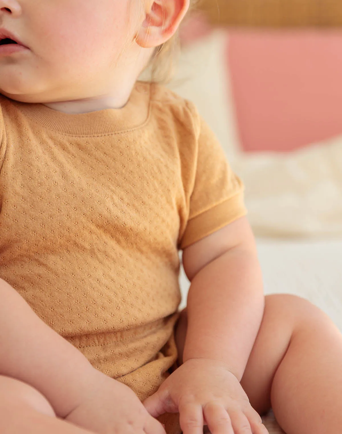 Noble Organic Pointelle Romper in Peanut Butter