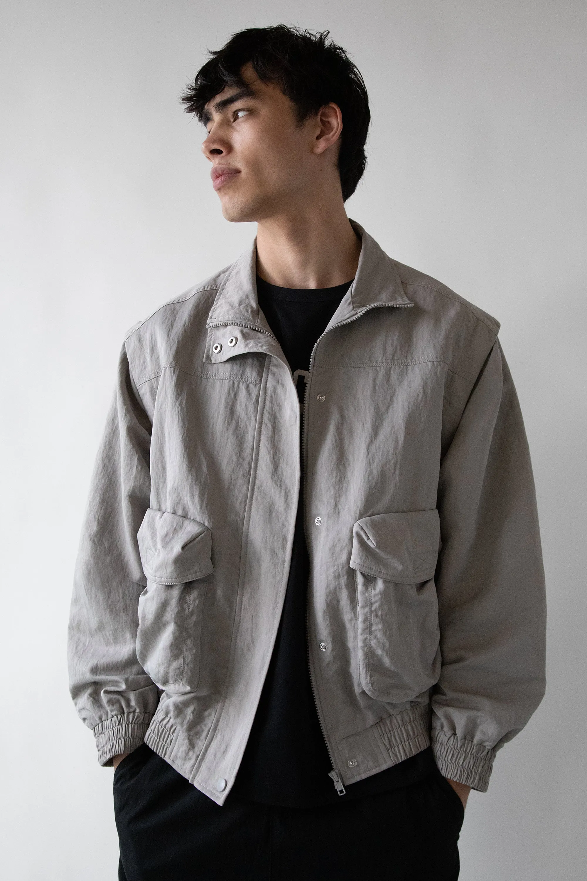 NYLON BOMBER WITH ZIP-OFF SLEEVES