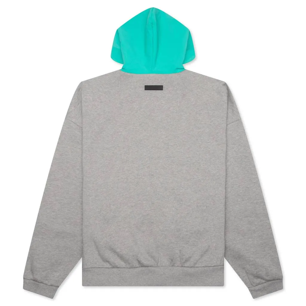 Nylon Fleece Hoodie - Dark Heather Oatmeal/Mint Leaf