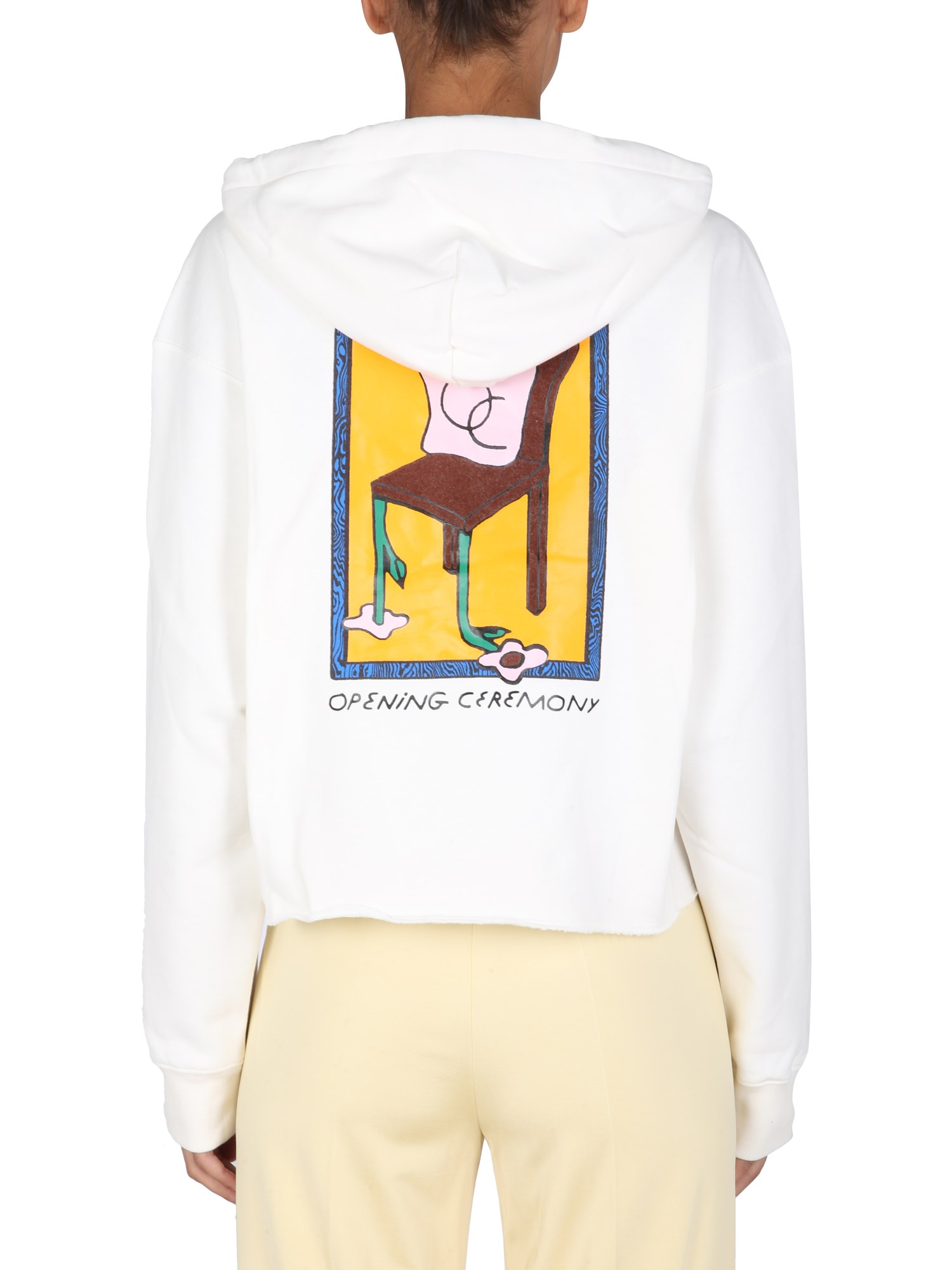 OPENING CEREMONY    HOODED COTTON SWEATSHIRT WITH FLOWER CHAIR PRINT