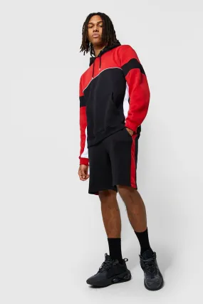 Oversized Colour Block Hooded Short Tracksuit