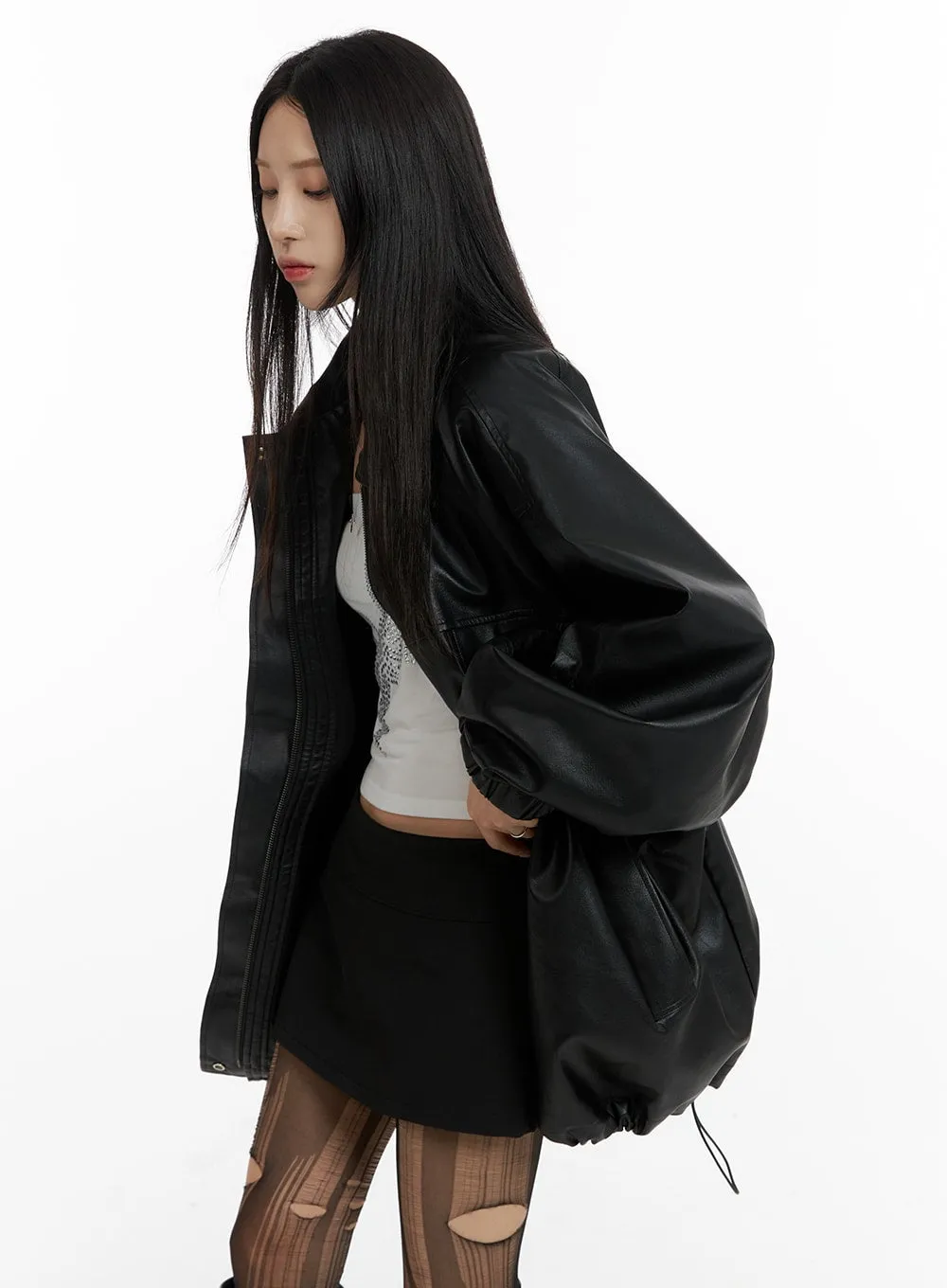 Oversized Faux Leather Jacket CF428