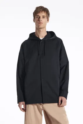 OVERSIZED HOODED NYLON SHIRT - Round neck - Long sleeve - DARK NAVY - Men | H&M GB