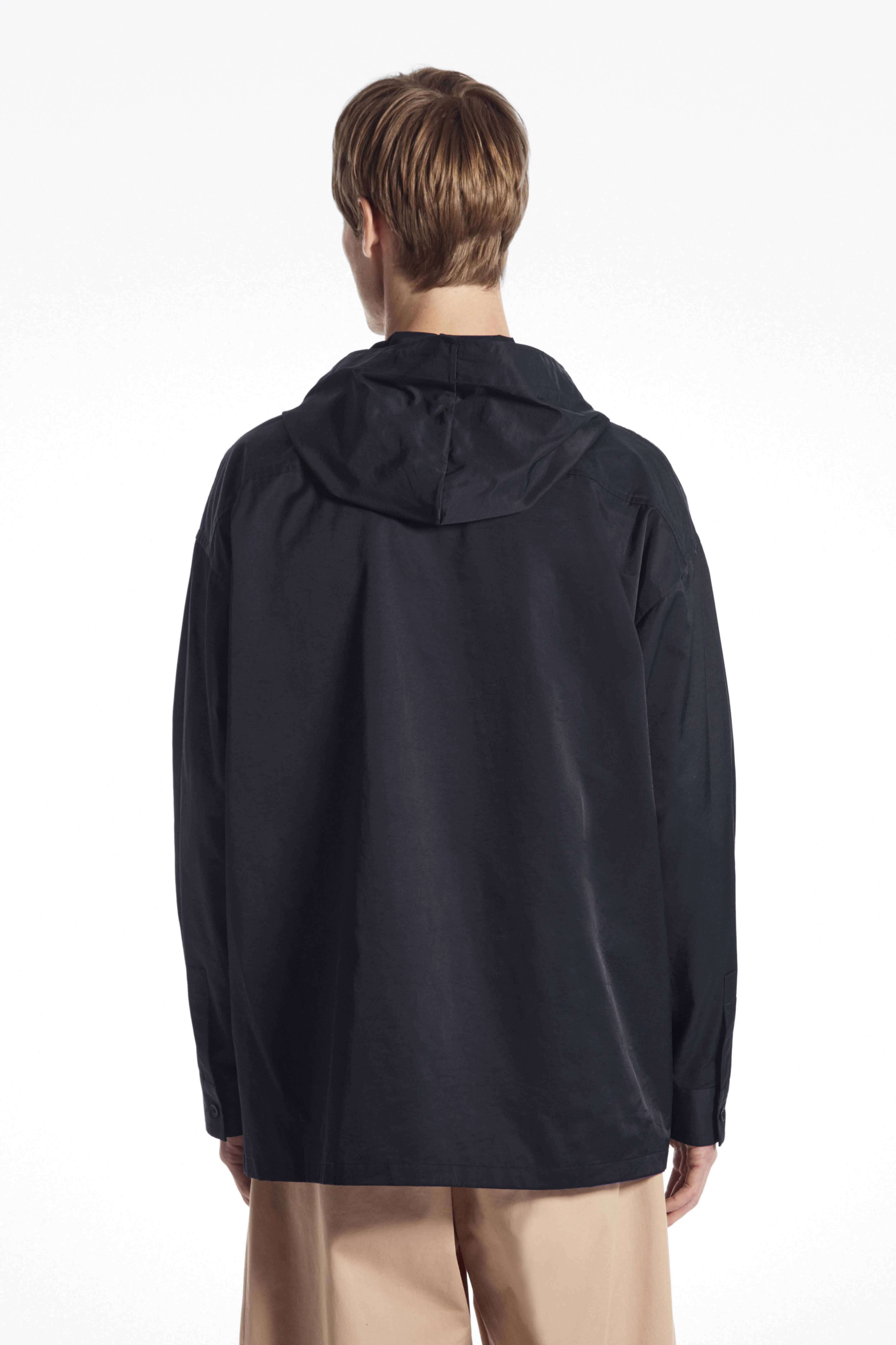 OVERSIZED HOODED NYLON SHIRT - Round neck - Long sleeve - DARK NAVY - Men | H&M GB