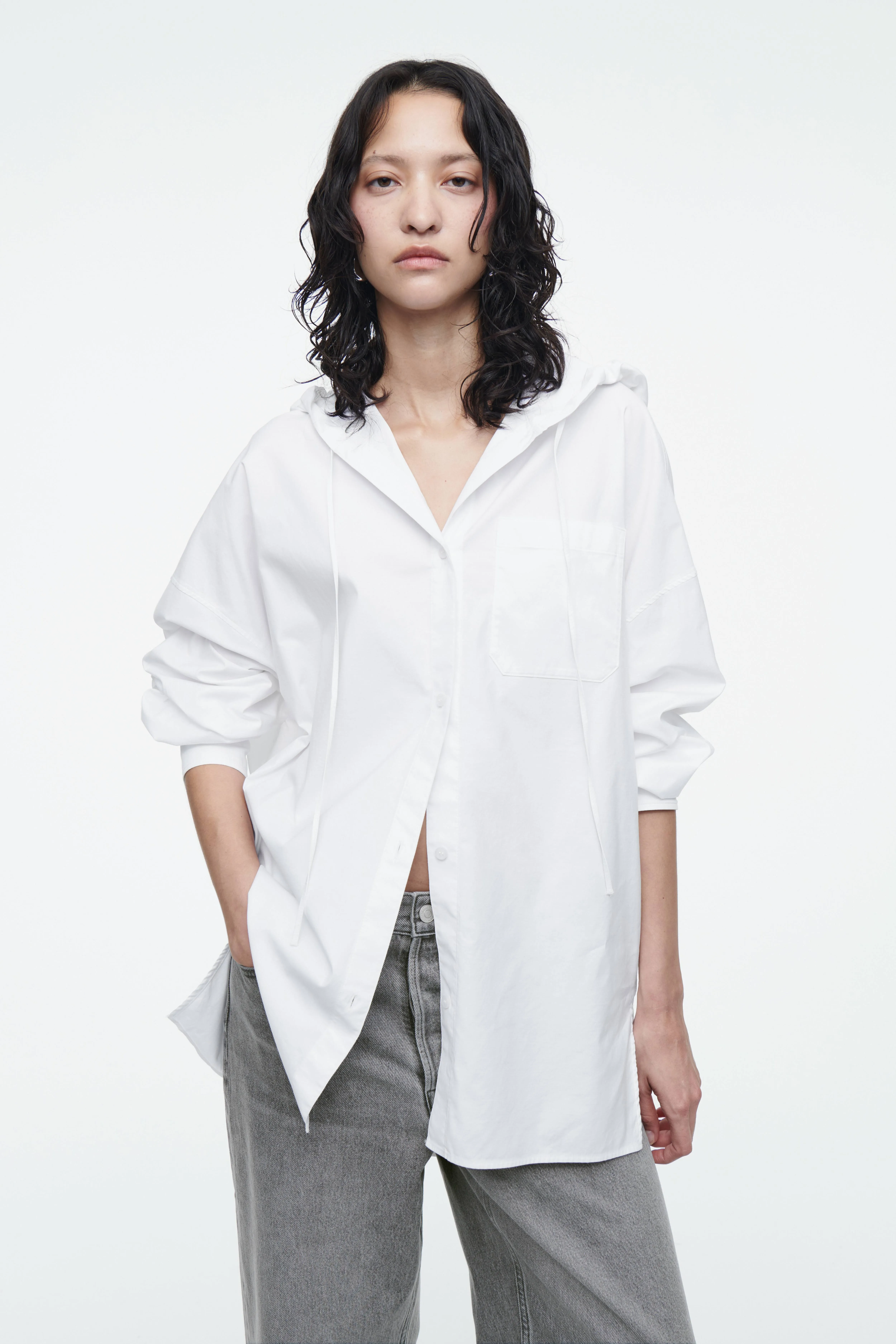 OVERSIZED HOODED SHIRT - Long sleeve - Regular length - WHITE - Ladies | H&M GB