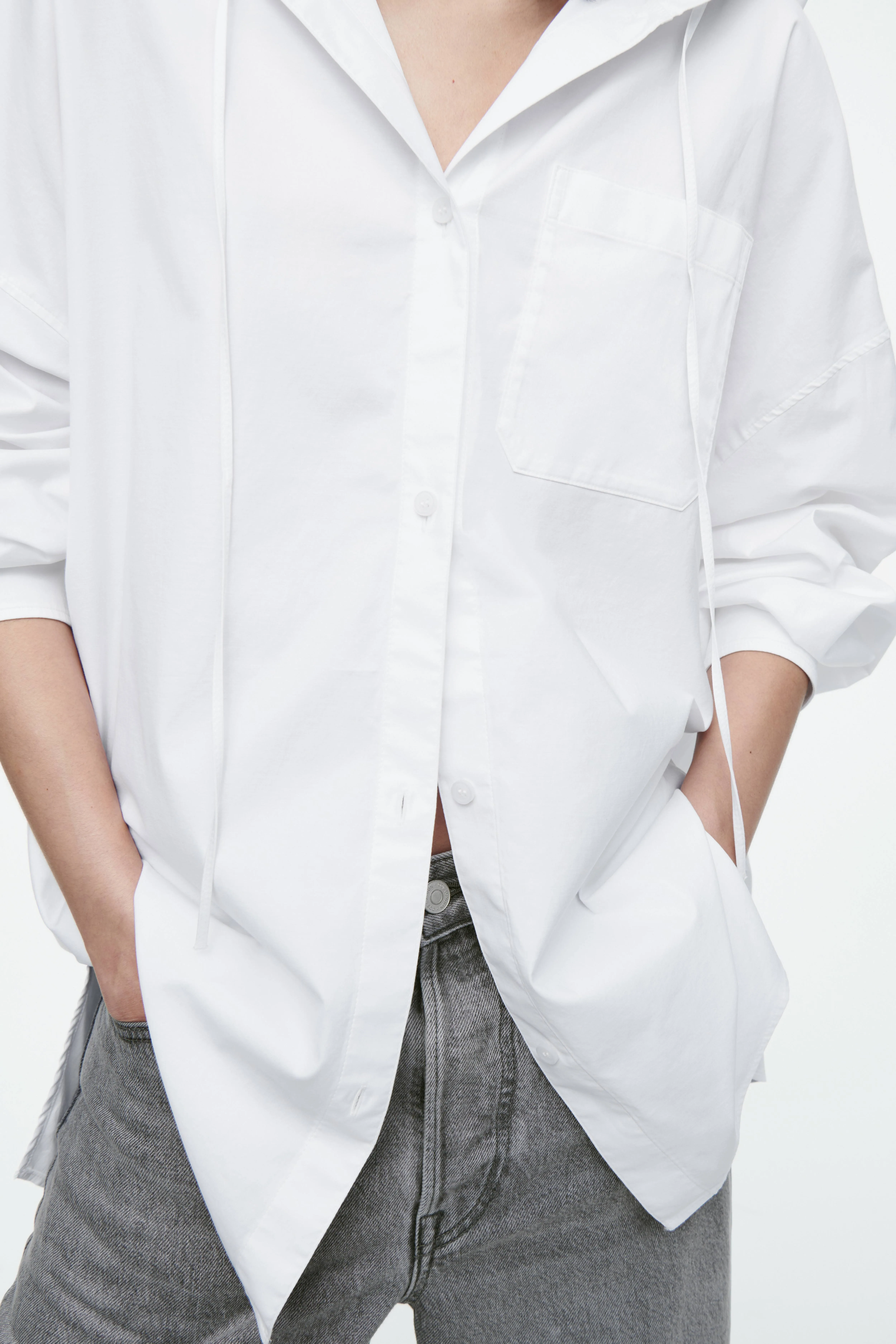 OVERSIZED HOODED SHIRT - Long sleeve - Regular length - WHITE - Ladies | H&M GB