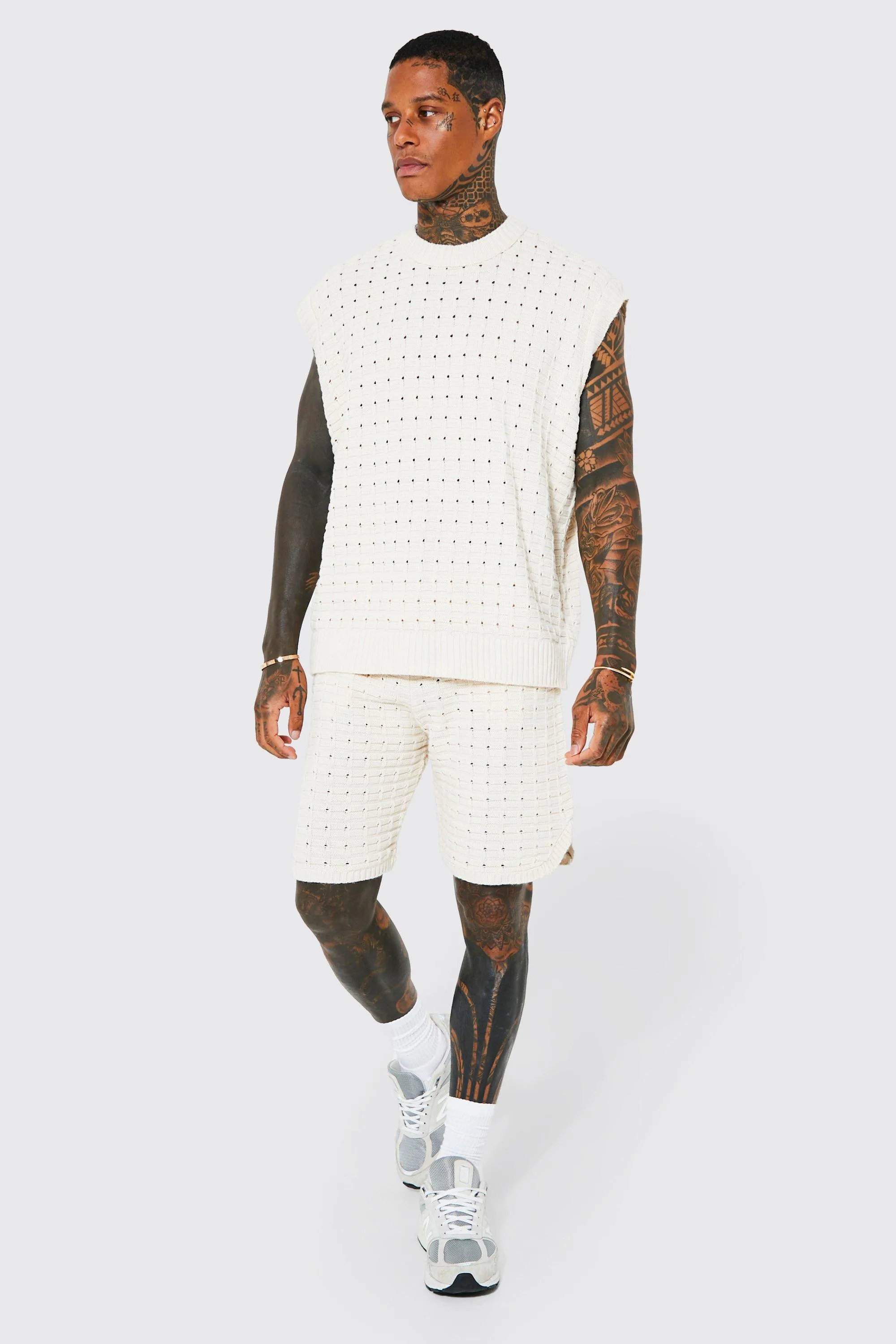 Oversized Knitted Vest & Shorts Set | boohooMAN UK