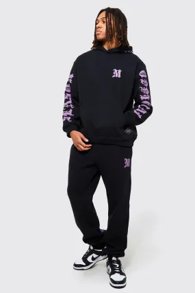 Oversized M Back Print Hooded Tracksuit