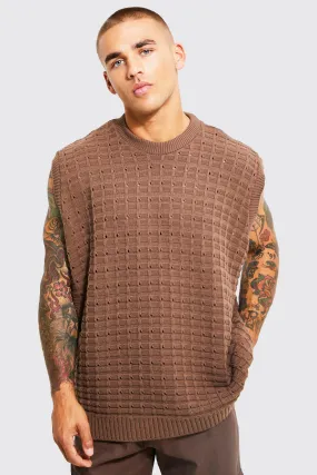 Oversized Open Stitch Knitted Vest | boohooMAN UK