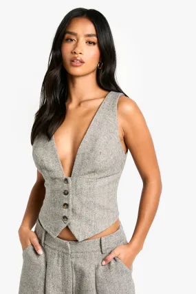 Petite Herringbone Wool Look Waistcoat