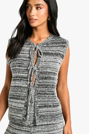 Petite Marl Knitted Tie Front Waistcoat