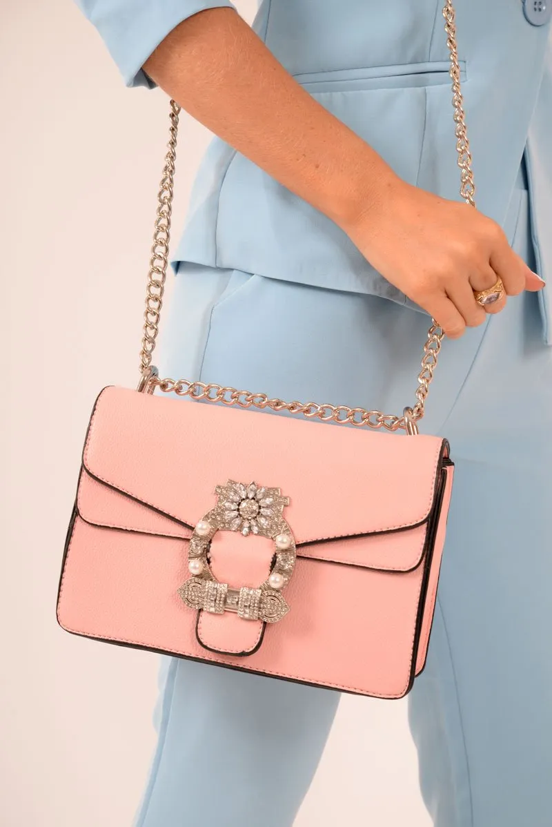 Pink Embellished Buckle Bag - Darien