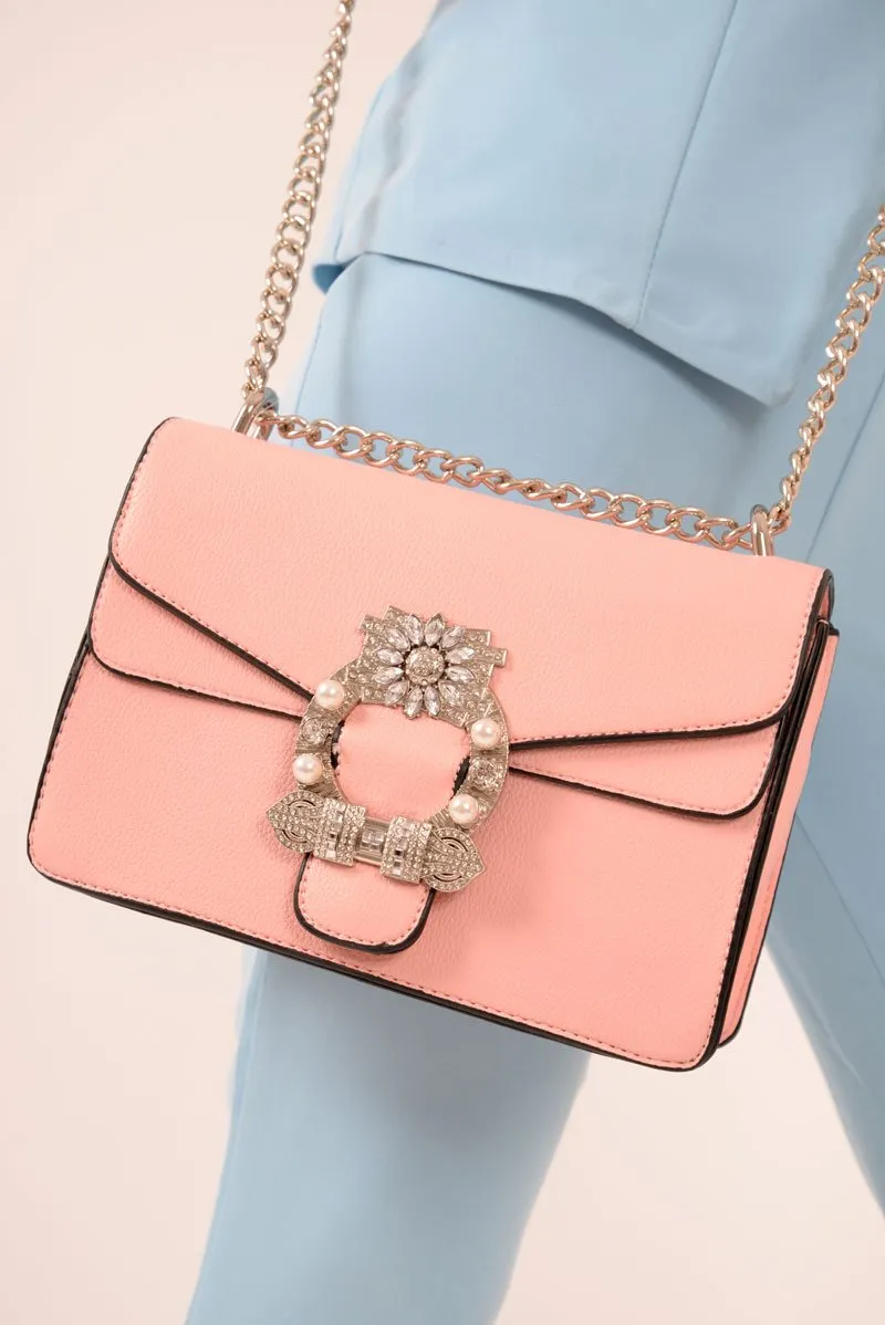 Pink Embellished Buckle Bag - Darien