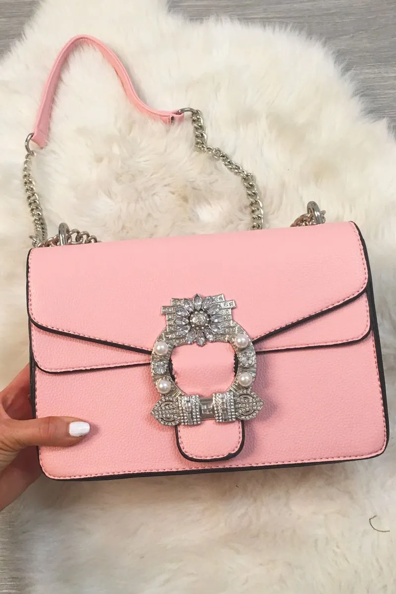 Pink Embellished Buckle Bag - Darien