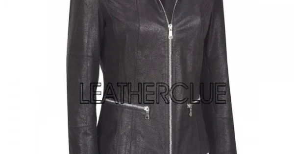 Plain black color soft leather jacket for women