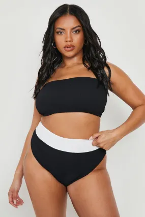 Plus Contrast Crinkle Bandeau Bikini