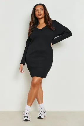 Plus Knitted Rib Polo Dress