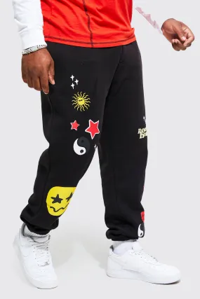 Plus Regular Fit Puff Print Joggers | boohooMAN UK