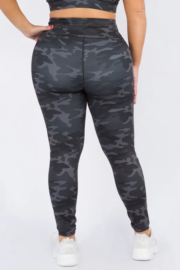 Plus Size Dark Camo Print Leggings