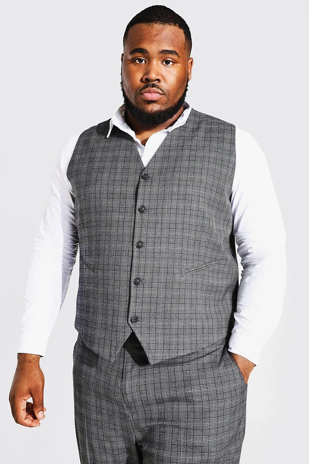 Plus Size Slim Fit Grey Waistcoat