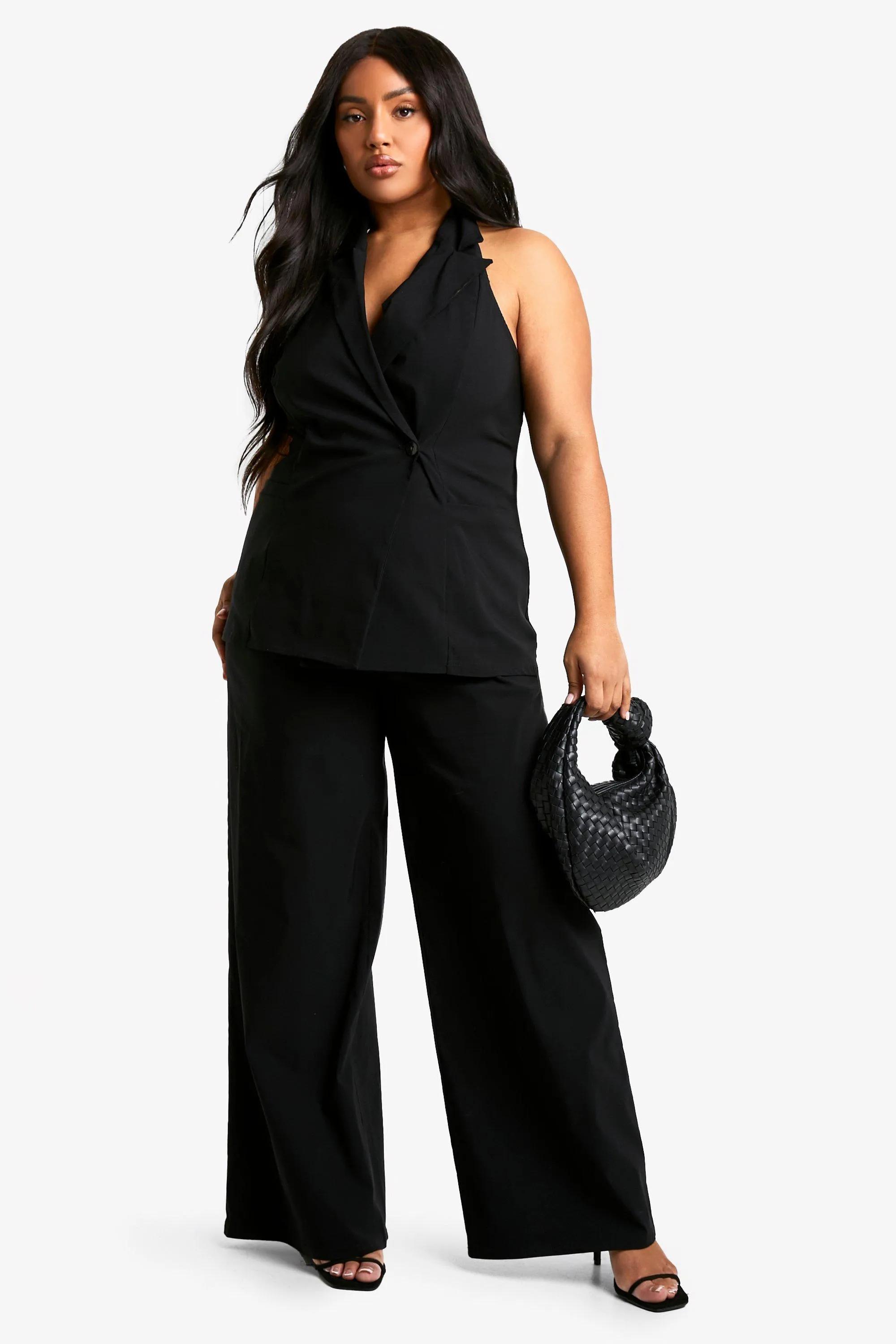 Plus Super Stretch Wrap Long Line Waistcoat & Wide Leg Trouser