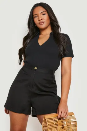 Plus Thick Rib Polo Bodysuit