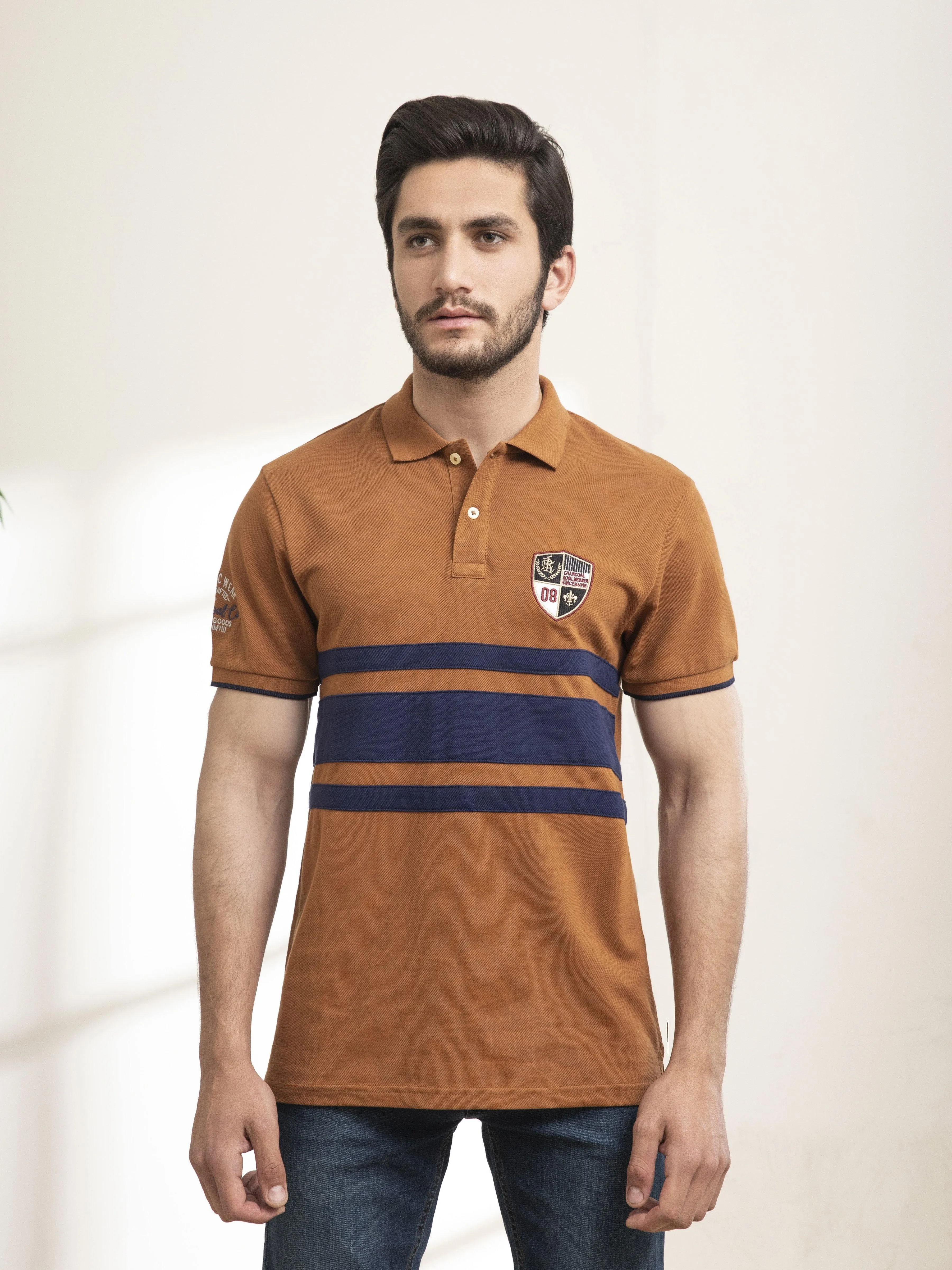 POLO SHIRT CHEST PANNEL CAMEL