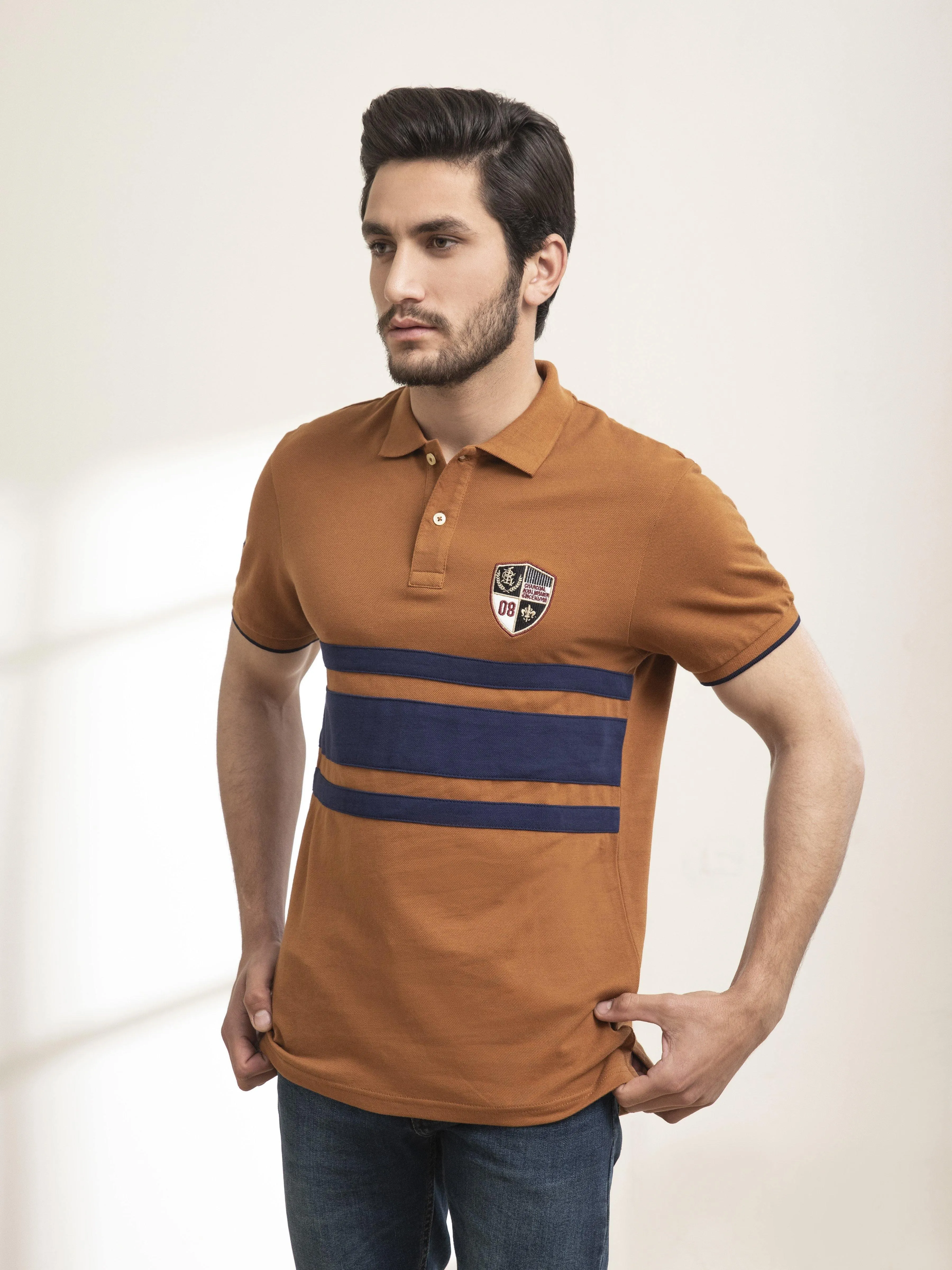 POLO SHIRT CHEST PANNEL CAMEL