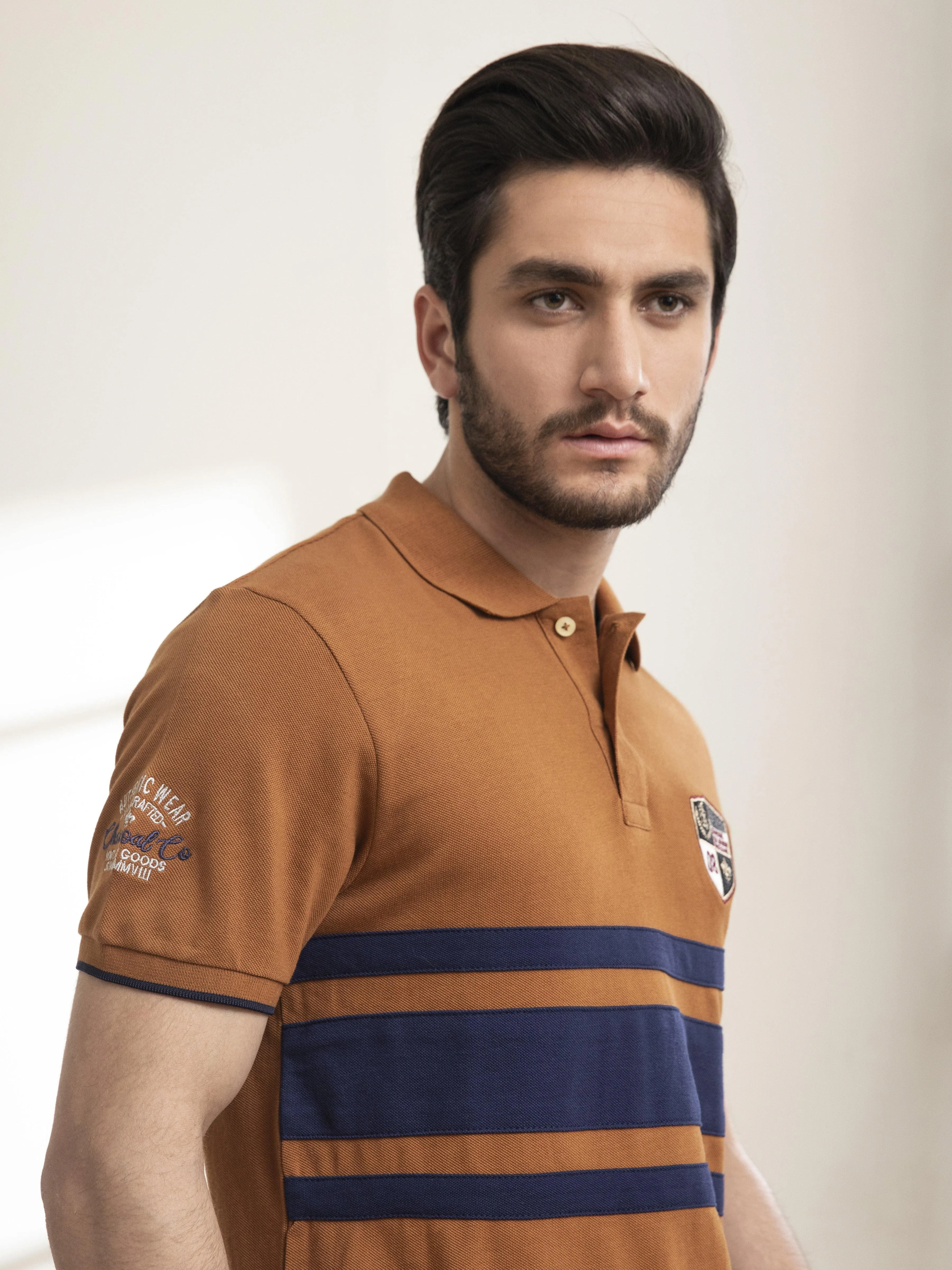 POLO SHIRT CHEST PANNEL CAMEL