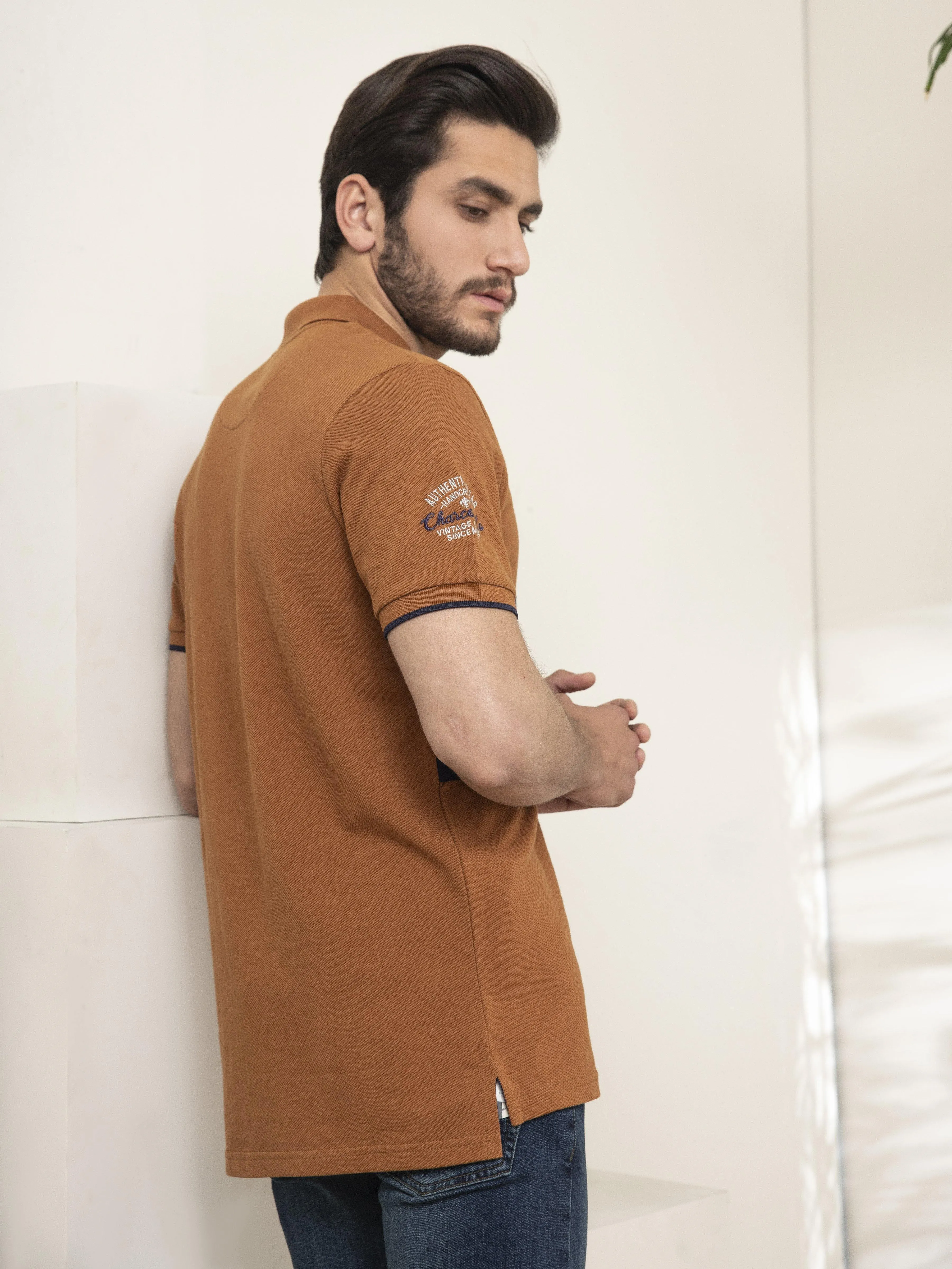 POLO SHIRT CHEST PANNEL CAMEL