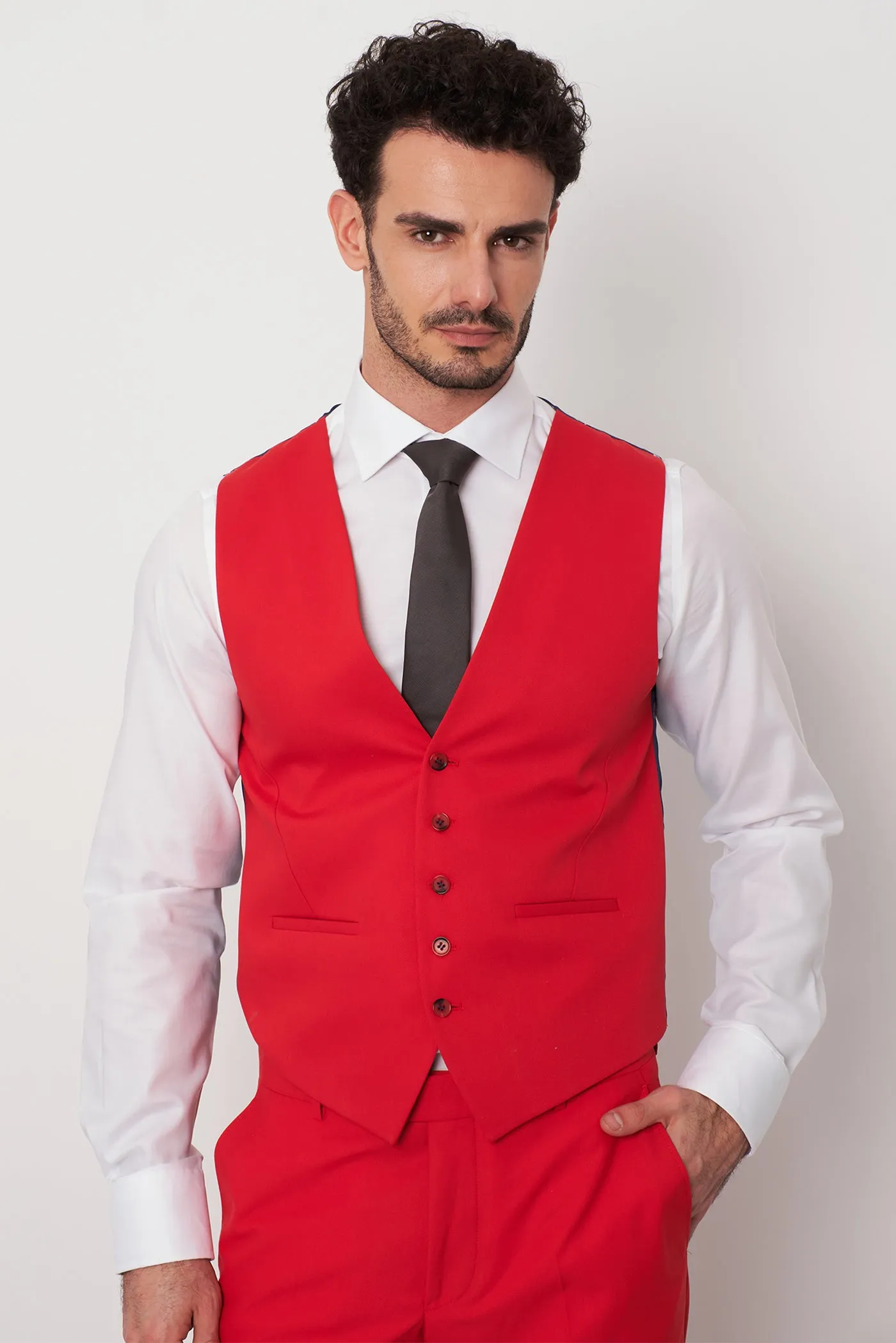 Polyviscose Man Waistcoat Red