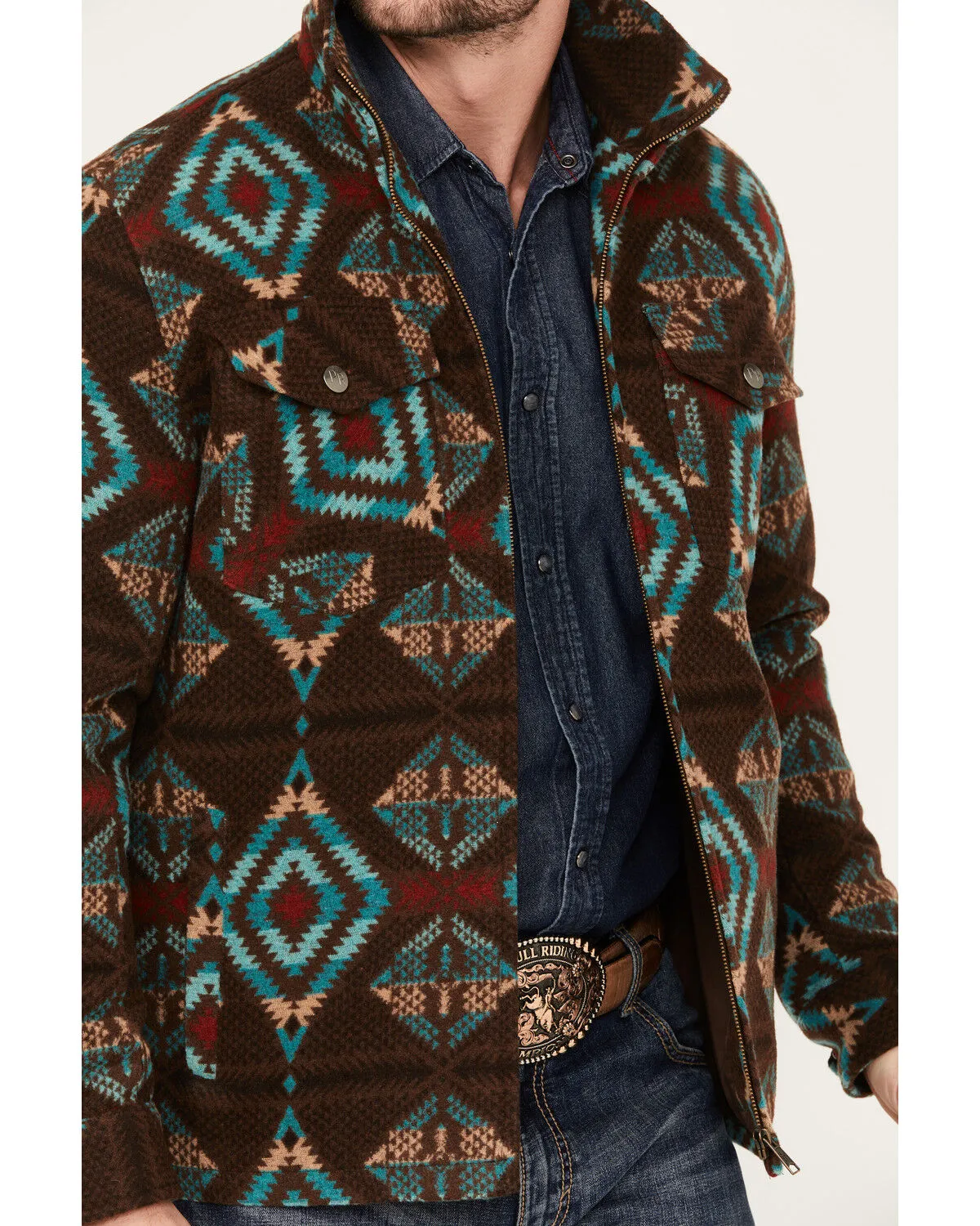 Powder River Outfitters by Panhandle Men's Wool Multicolor Zip Snap Jacket