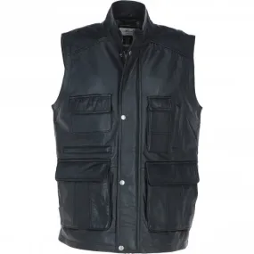 Premium Men's Black Leather Utility Vest with Multiple Pockets: friends