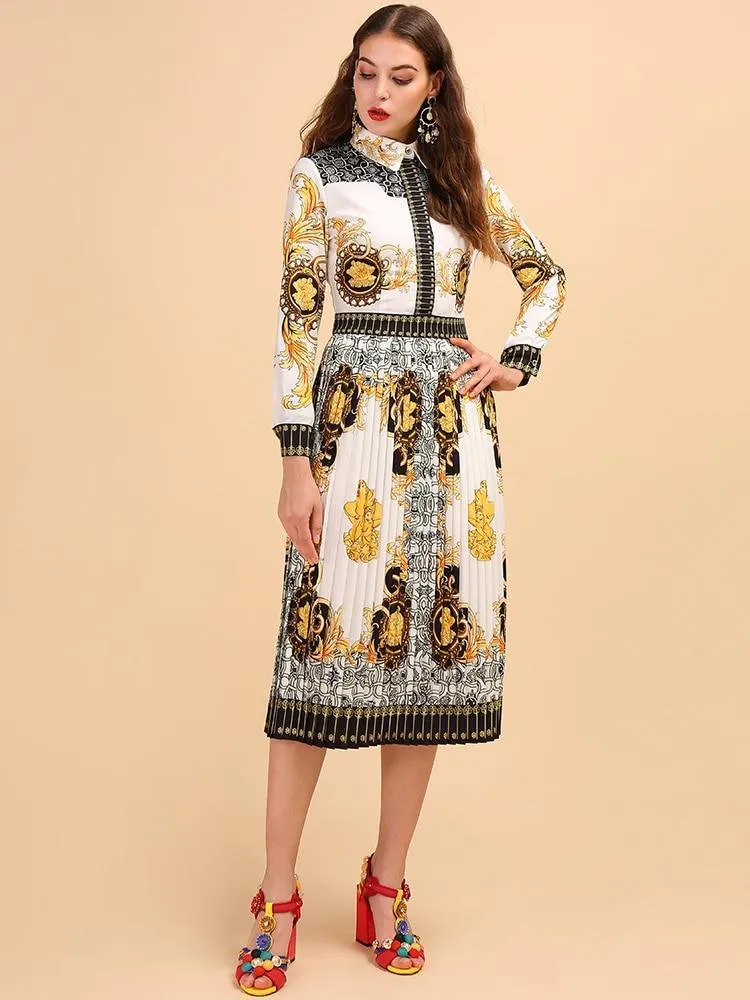 Print Pleated Dress