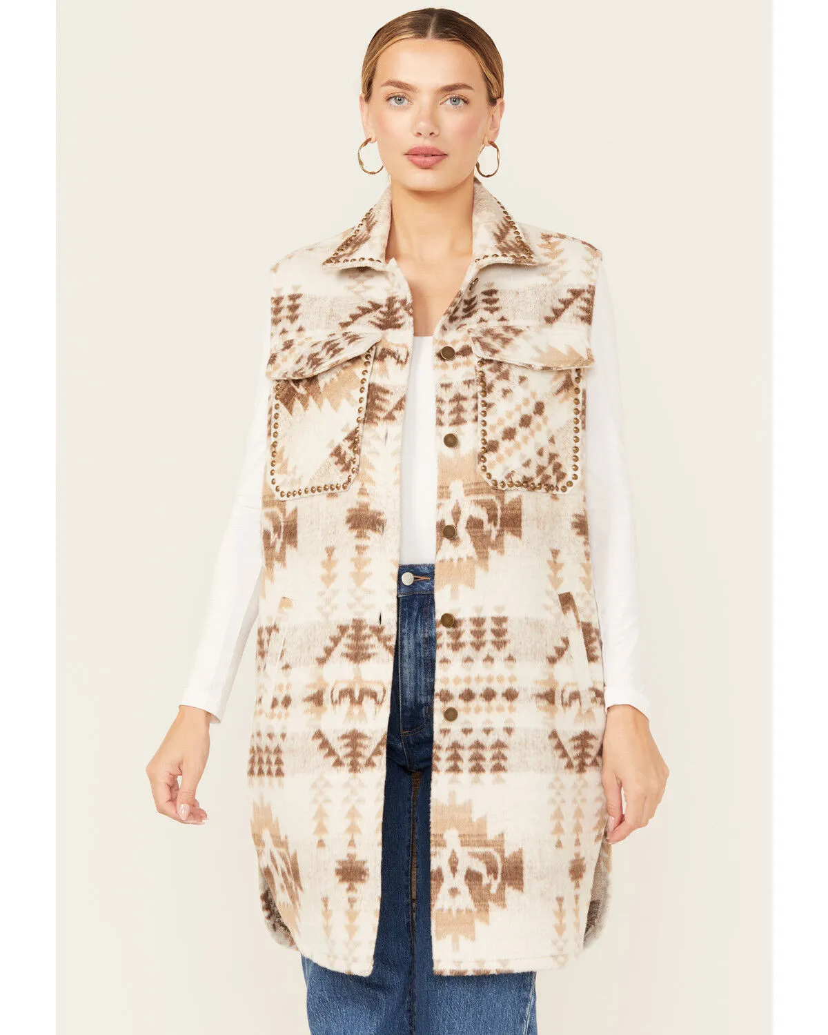 Product Name:  26 International Women's Southwestern Print Studded Long Vest