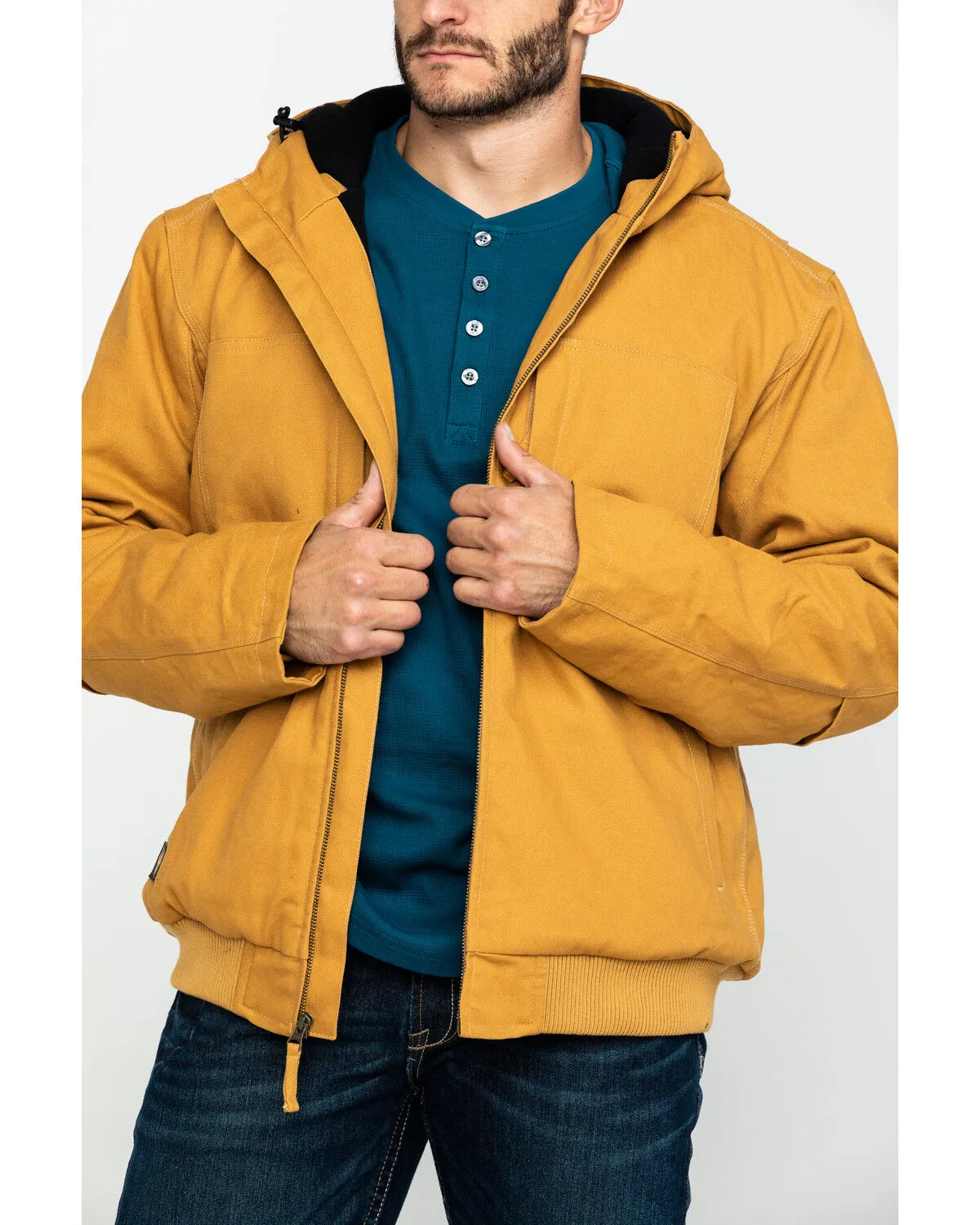 Product Name:  Hawx Men's Brown Canvas Quilted Bi-Swing Hooded Zip Front Work Jacket