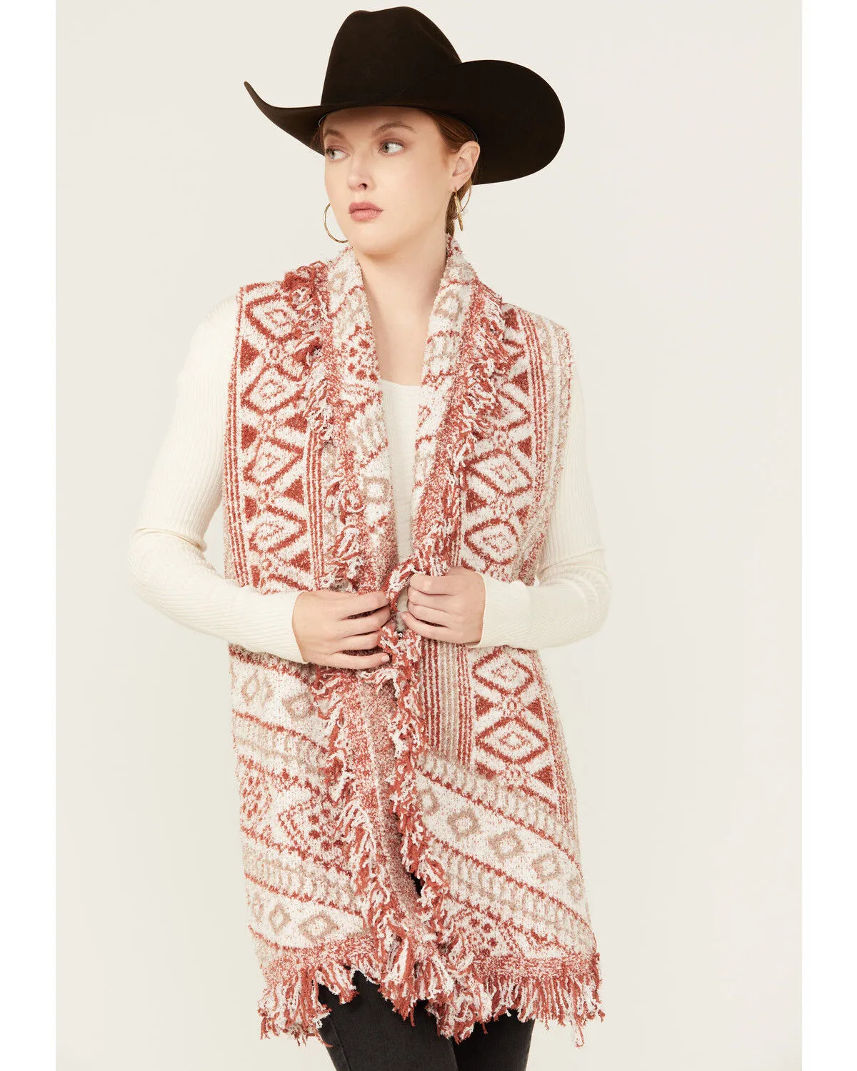 Product Name:  Miss Me Women's Southwestern Print Fringe Long Knit Vest