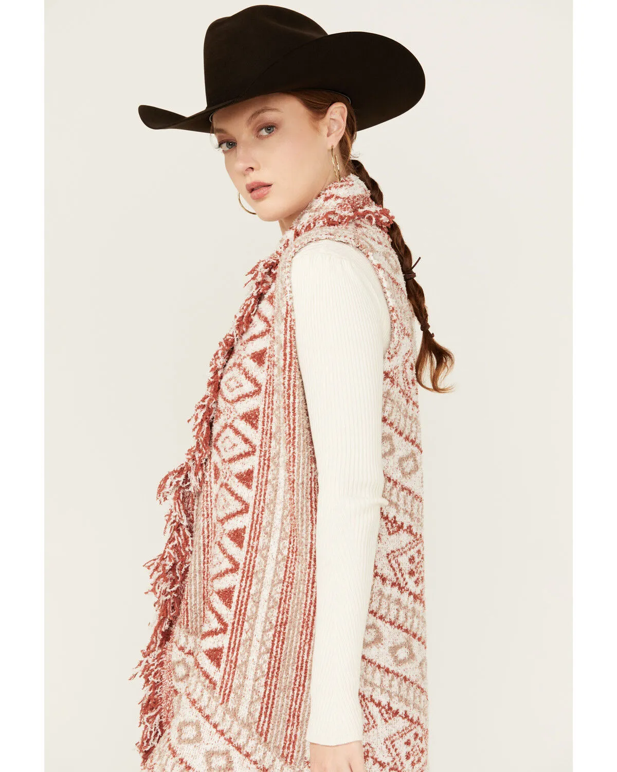 Product Name:  Miss Me Women's Southwestern Print Fringe Long Knit Vest