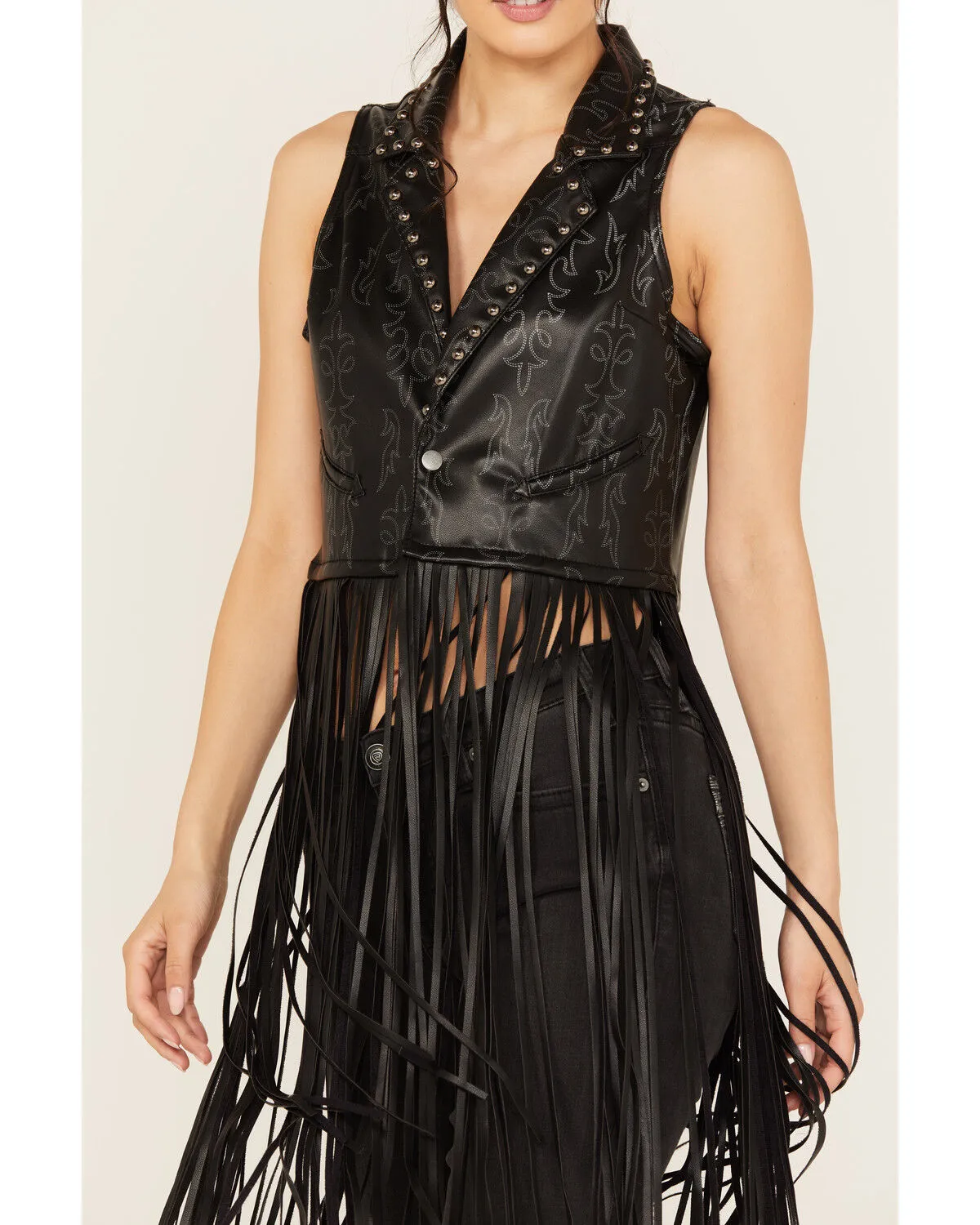 Product Name:  Rock & Roll Denim Women's Embellished Long Fringe Vest