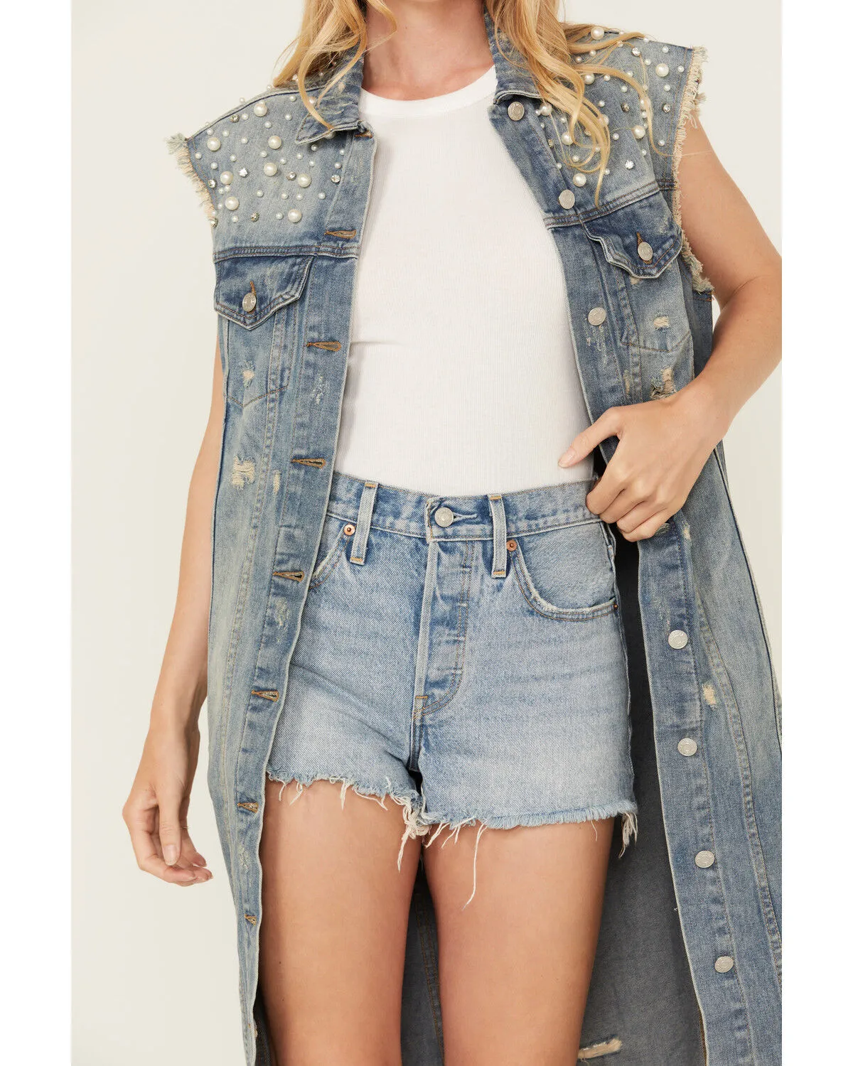 Product Name:  Veveret Women's Pearl Long Denim Vest