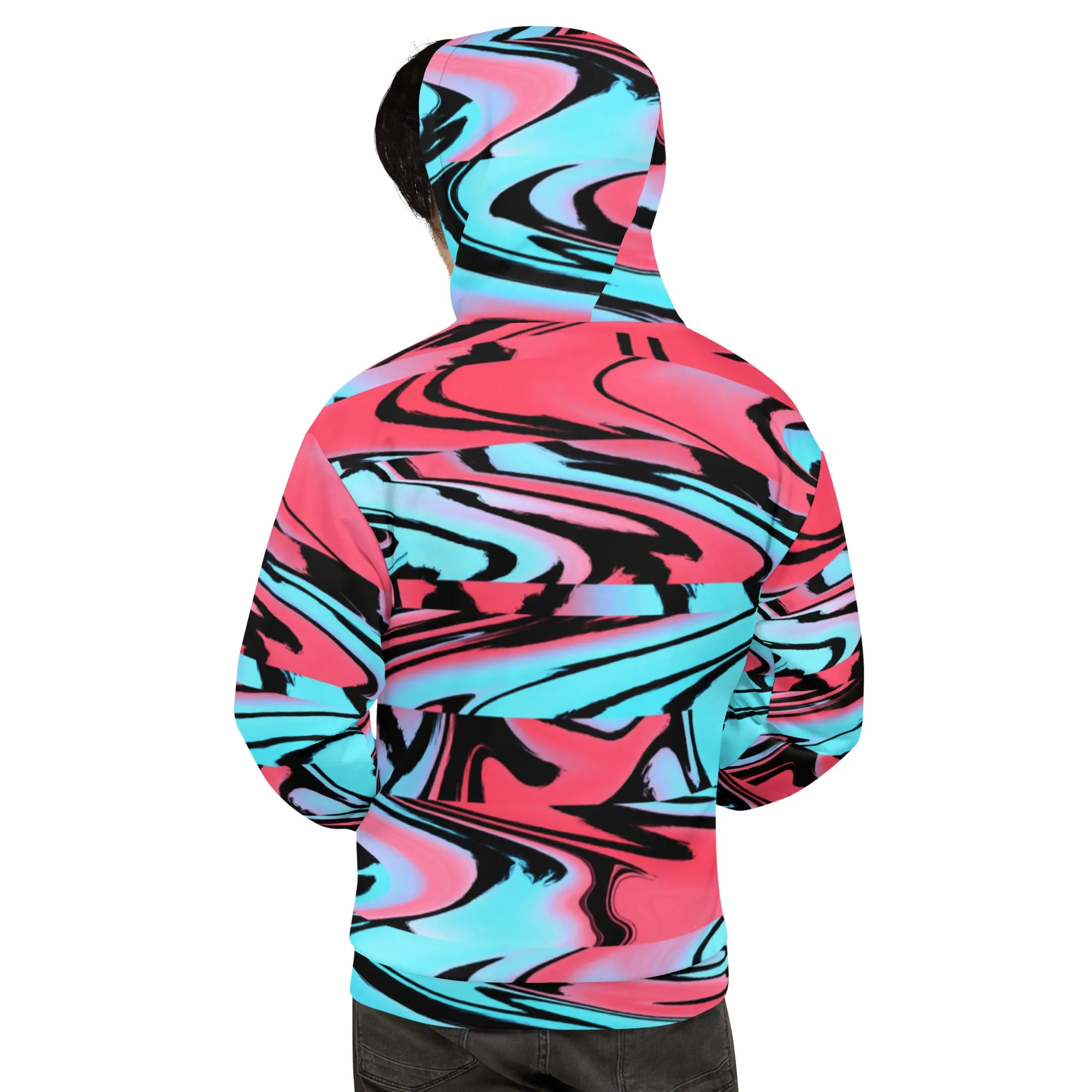 Red and Blue Rave Glitch Pullover Hoodie