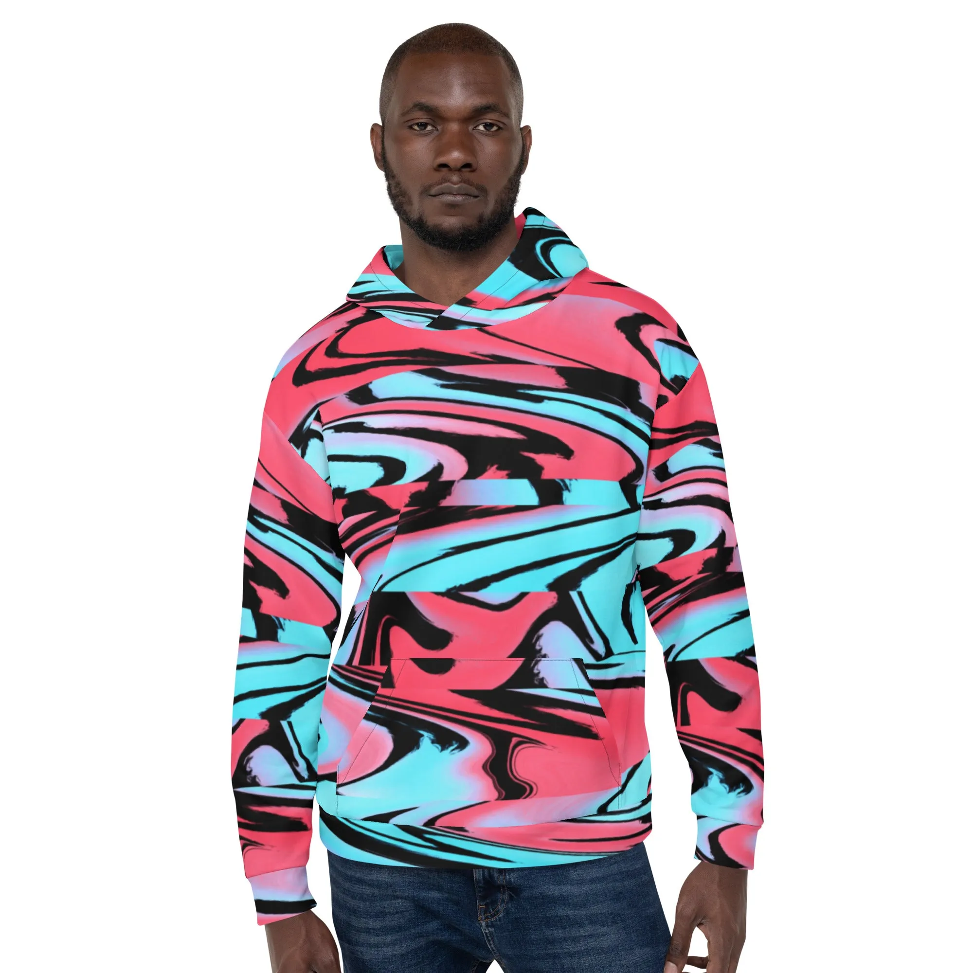 Red and Blue Rave Glitch Pullover Hoodie