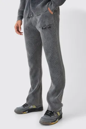 Regular Fit Acid Wash Ribbed Knitted Joggers | boohooMAN UK