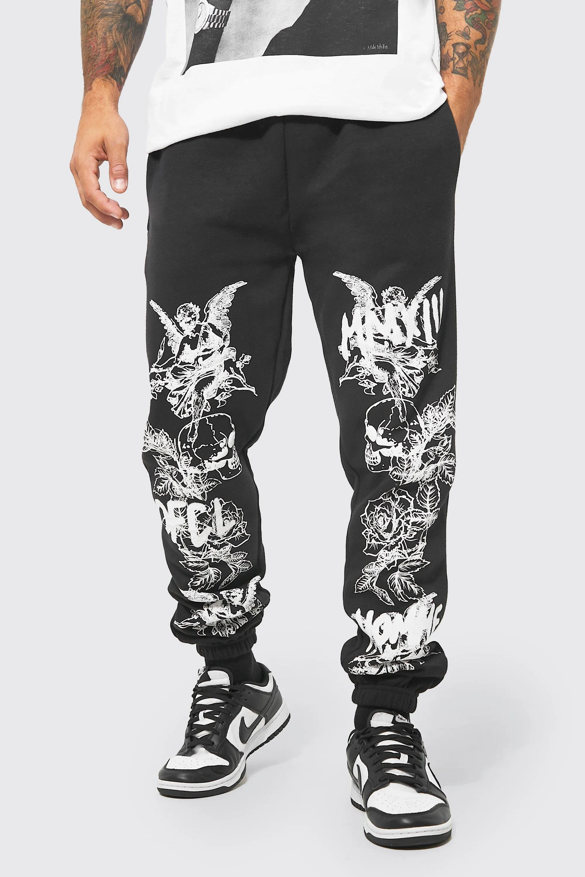 Regular Fit Homme Graffiti Graphic Joggers | boohooMAN UK