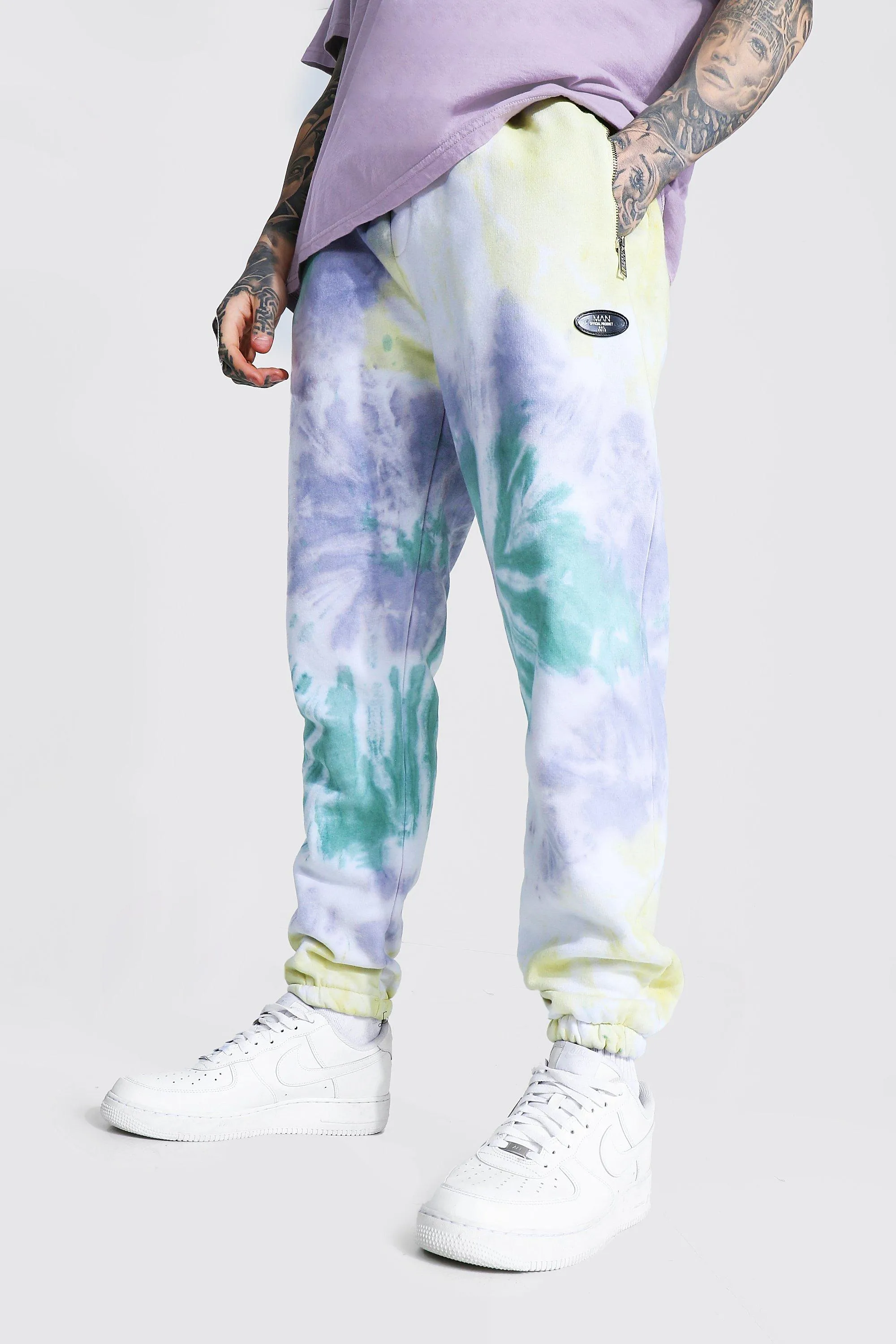 Regular Official Man Tie Dye Zip Joggers | boohooMAN UK