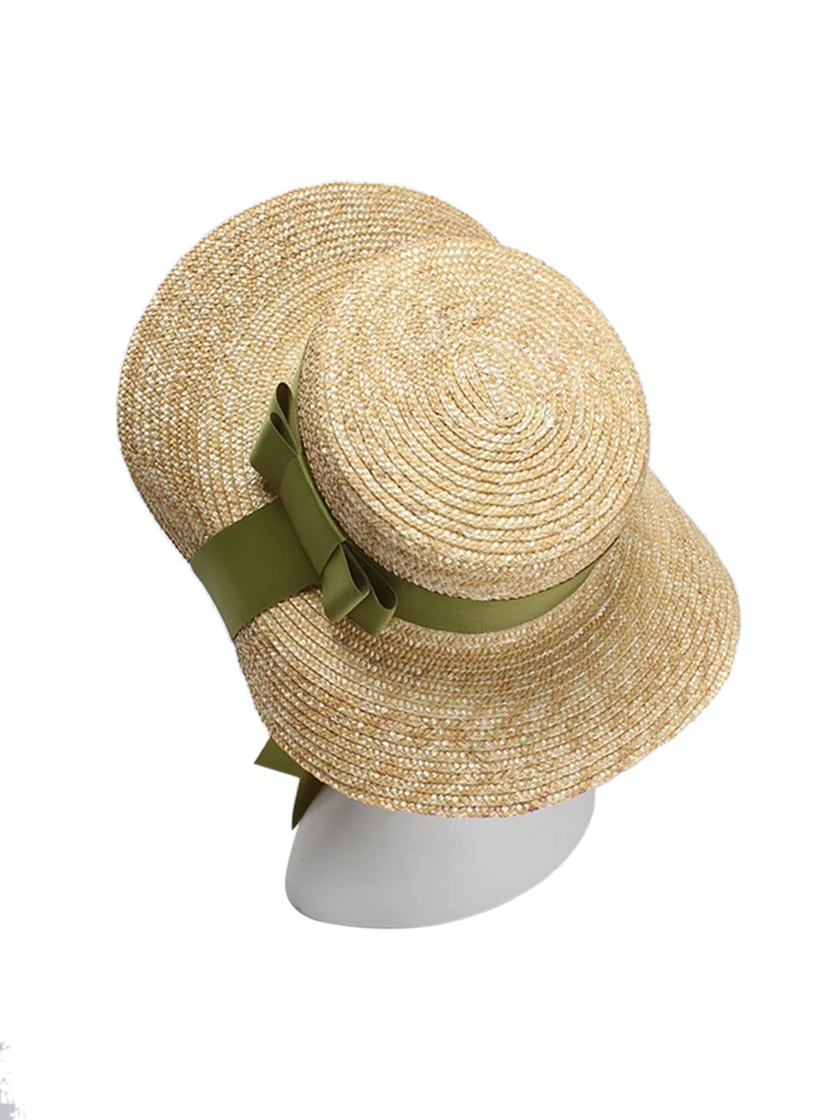 Retro Green Ribbon Raffia Sun Hat