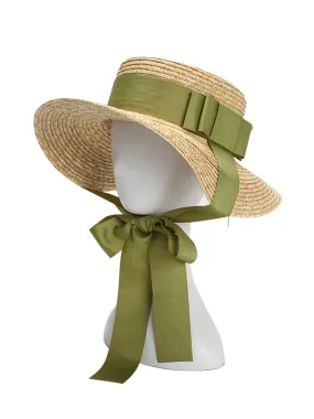 Retro Green Ribbon Raffia Sun Hat