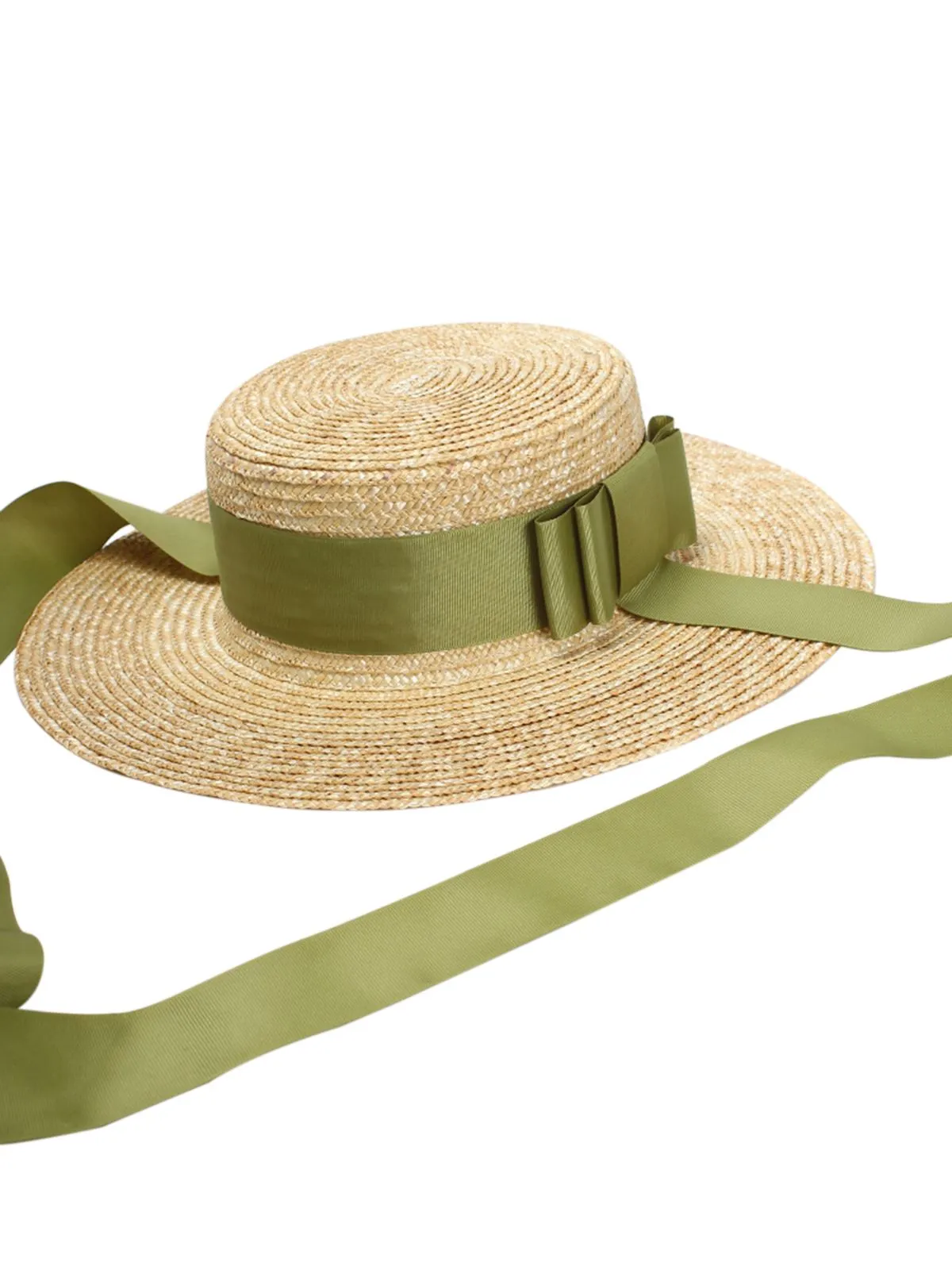 Retro Green Ribbon Raffia Sun Hat